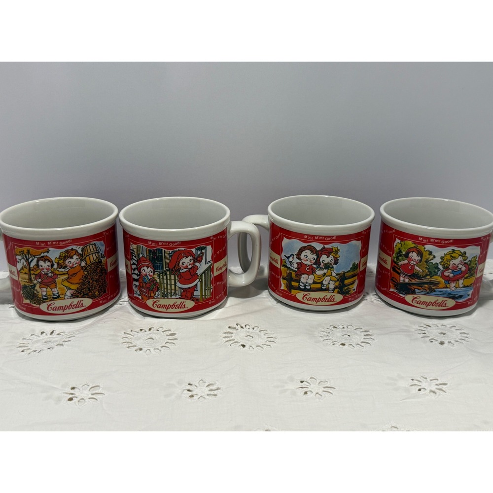 Vintage 1998 Campbells Soup Mugs Set of 4 Four Seasons Campbells Kids Ceramic